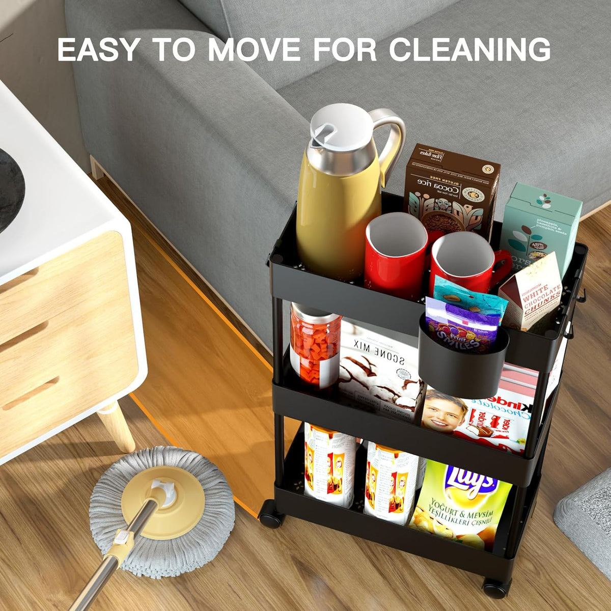 Pipishell Slim Storage Cart with Wheels - 3 Tier Bathroom Organizers and Storage Cart - Rolling