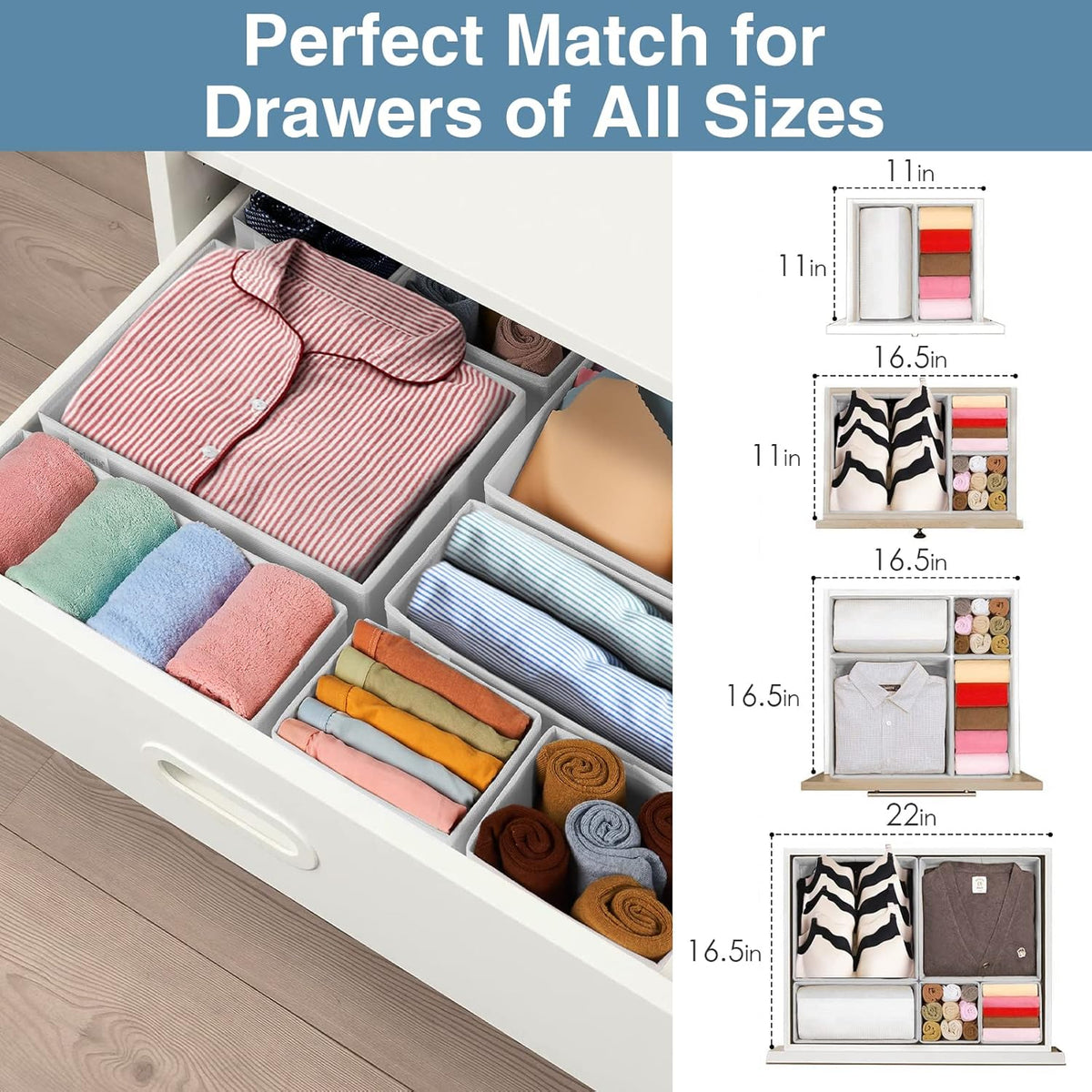 Criusia Drawer Organizer Clothes, 8 Pack Underwear Drawer Organizer, Foldable Closet Organizers and