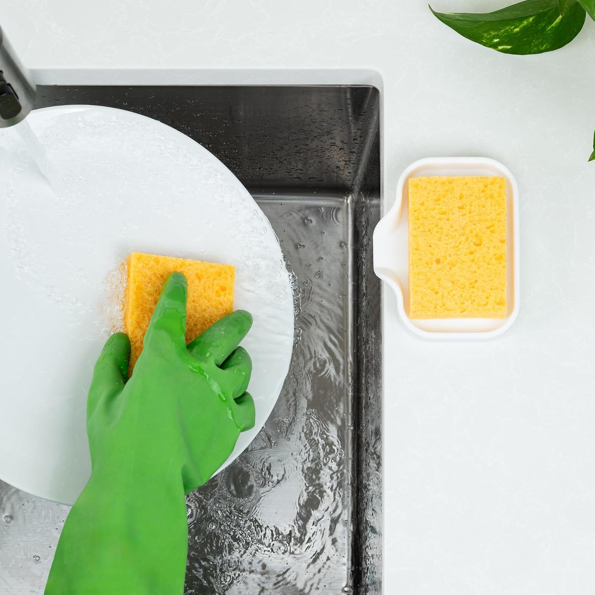 Zulay Kitchen Small Silicone Sponge Holder (4.9x3.3”) – Space-Saving Sink Organizer Tray for