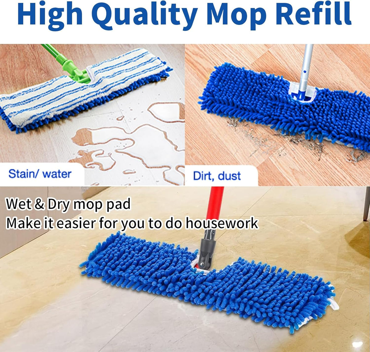 4 Pack Mop Heads Replacements Compatible with O-cedar Dual-Action Flip Mop, Chenille + Microfiber