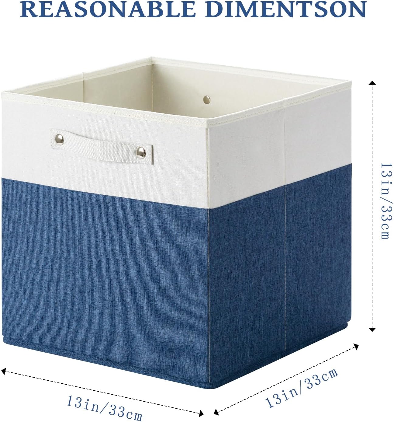 13 x 13 Inch Fine Linen Storage Bins with Handles，Fabric Cube Boxs，Collapsible Basket Organizers