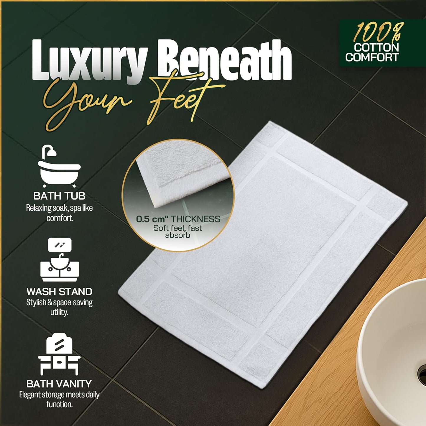 Pearl Linens Pack of 6 100% Cotton Bath Mat 20X30 inches, Soft & Absorbent Quick Dry Bathroom Mat