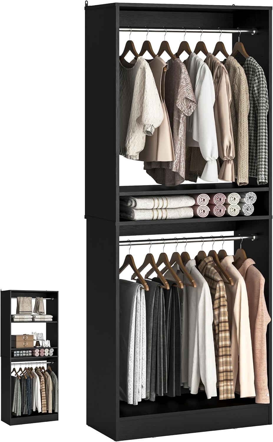 Unikito Freestanding Closet System, 25” Closet Organizer Wardrobe with Hanging Rod & Shelves