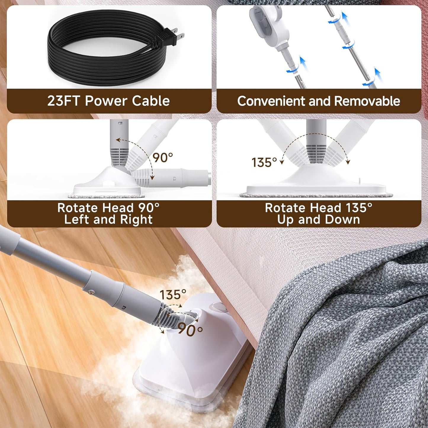 Steam Mop, 13-in-1 Powerful Handheld Steam Cleaner with 13 Accessories, 500ML Removable Tank, 23FT