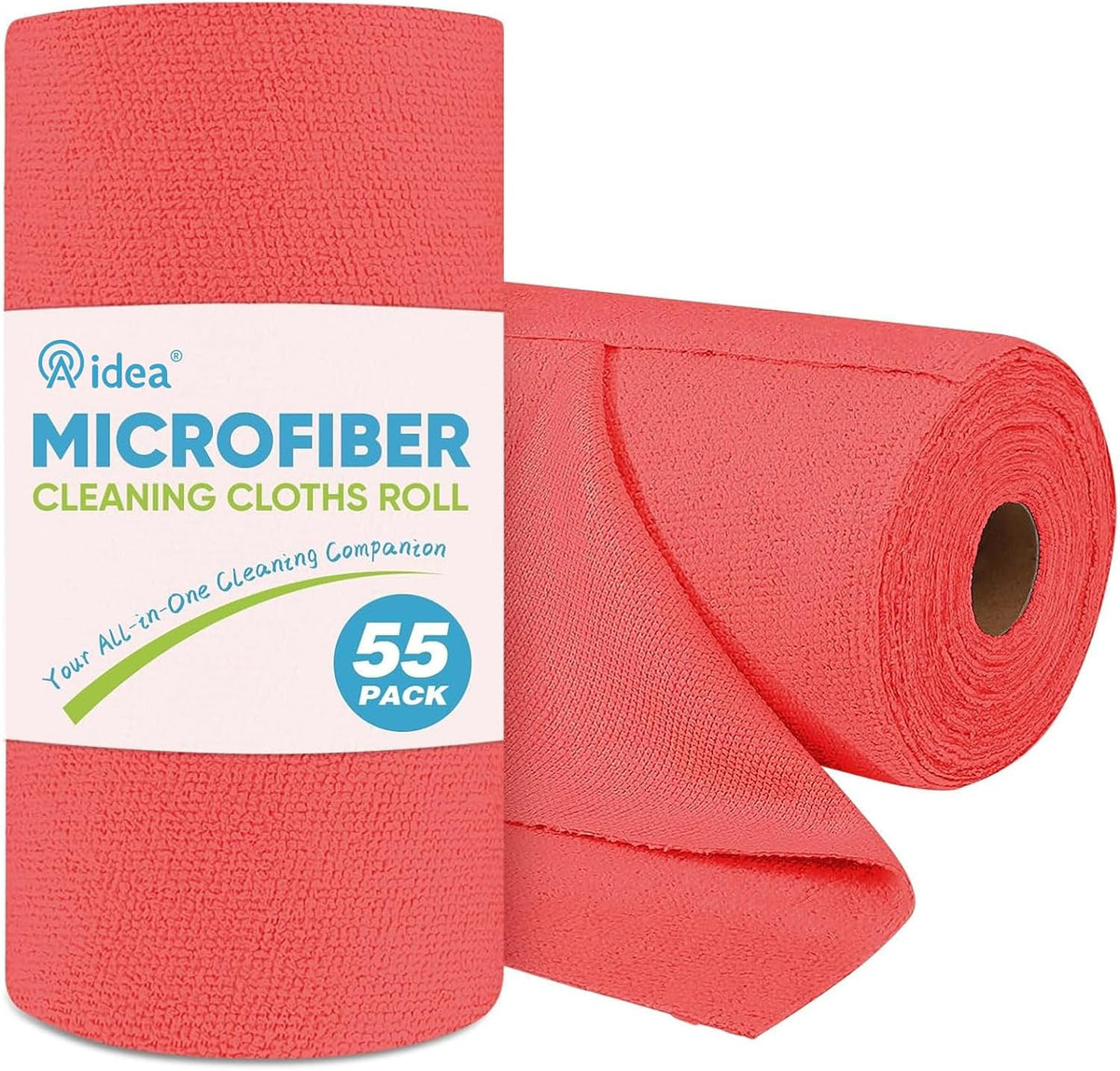 AIDEA Microfiber Cleaning Cloth Roll, Red Shop Towels 55 Sheets Washable, Microfiber Towels for