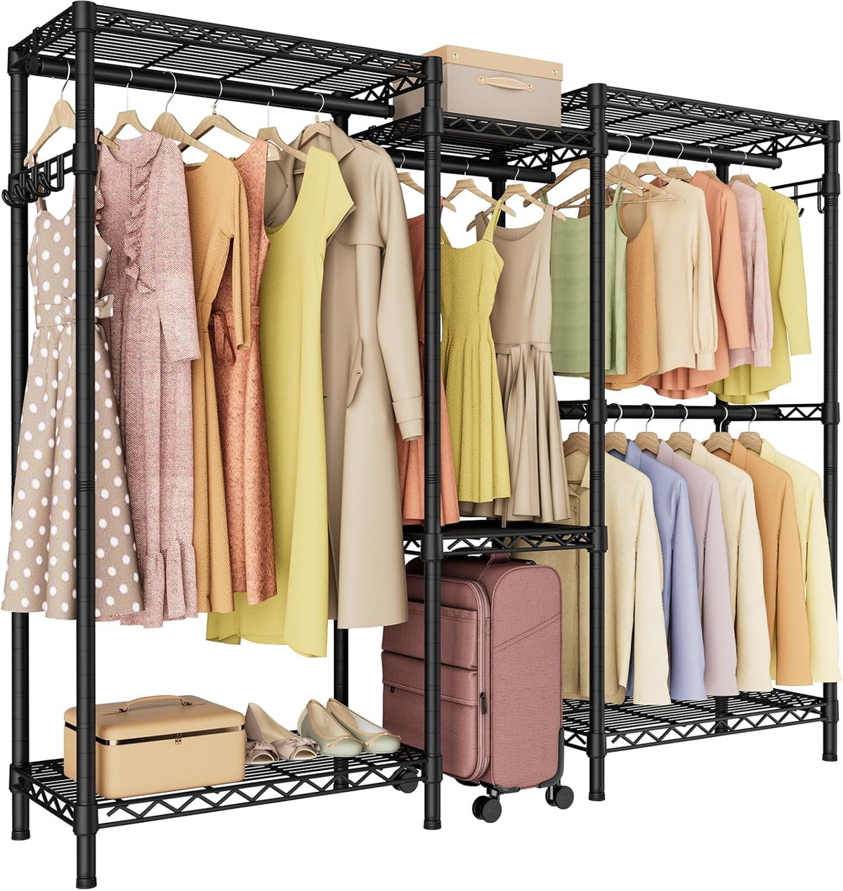 Heavy Duty Garment Rack Large Clothes Rack,Freestanding Closet Portable Clothing Rack with 7