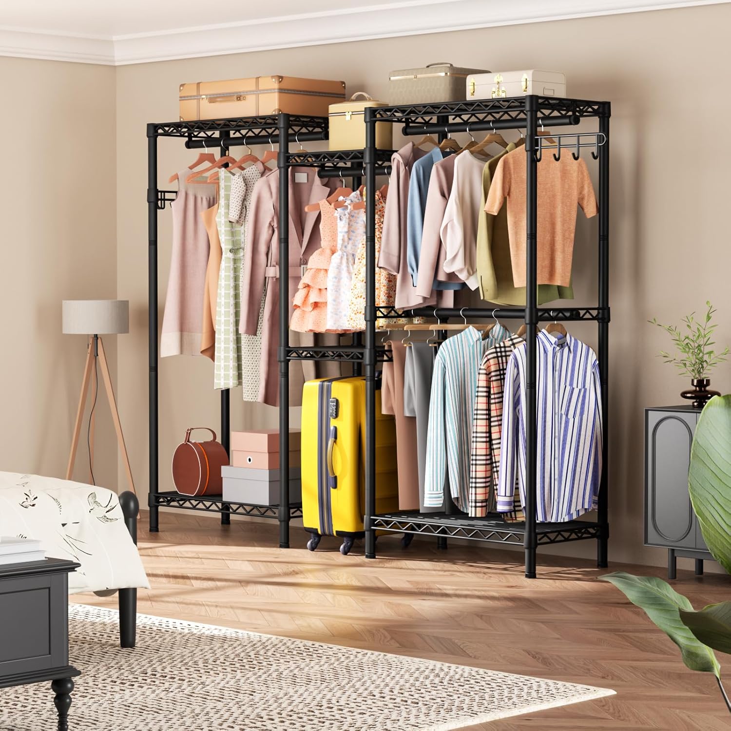 Heavy Duty Garment Rack Large Clothes Rack,Freestanding Closet Portable Clothing Rack with 7