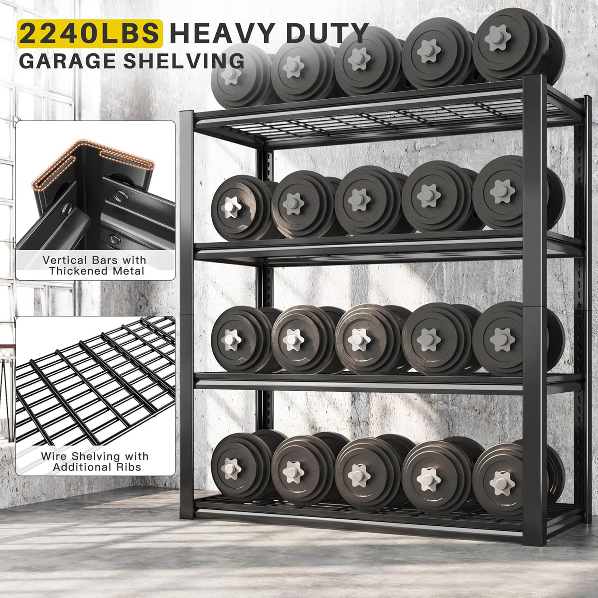 REIBII 40" W Garage Shelving 2240 LBS Storage Shelves Adjustable Metal Shelving Heavy Duty 4 Tier