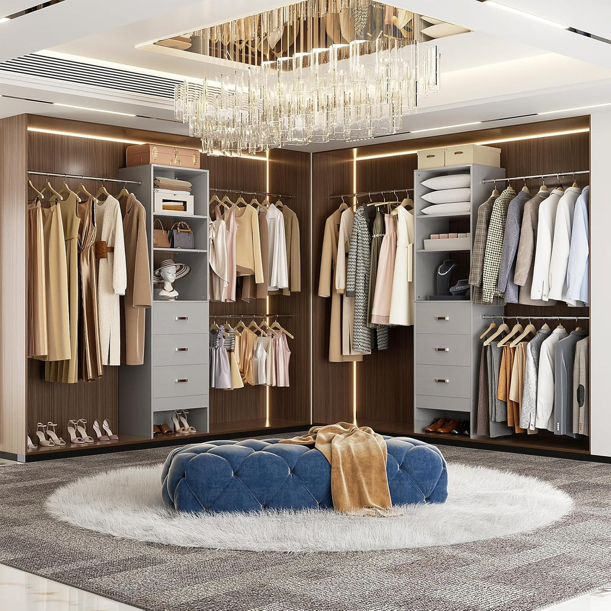96'' Closet Organizer System with 3 Hanging Rods (Without 3 Storage Shelves), 8FT Closet Systems