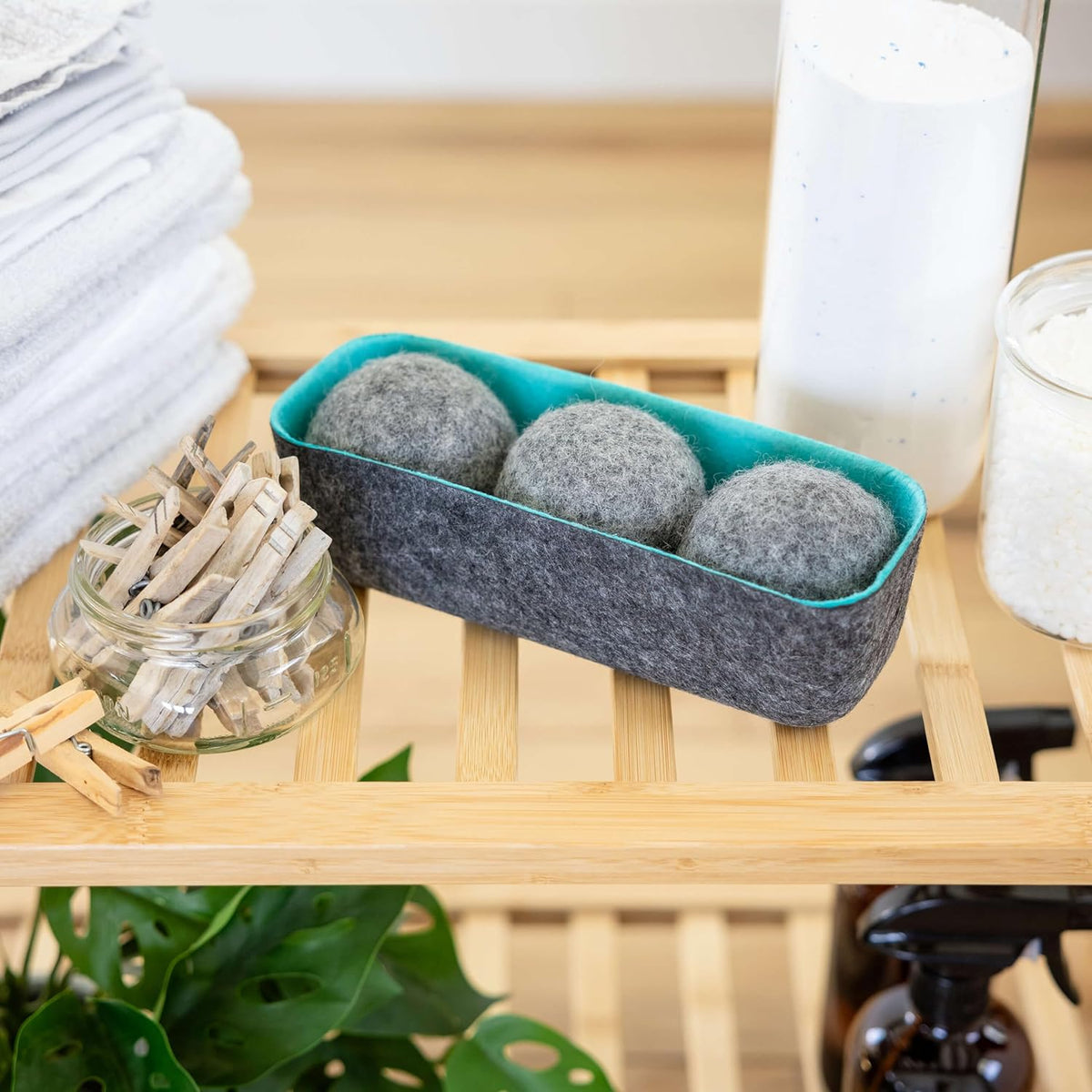 Three by Three Seattle Felt·Like·it!™ XL Wool Dryer Balls + Storage Bin: Reduce Drying Time, Static