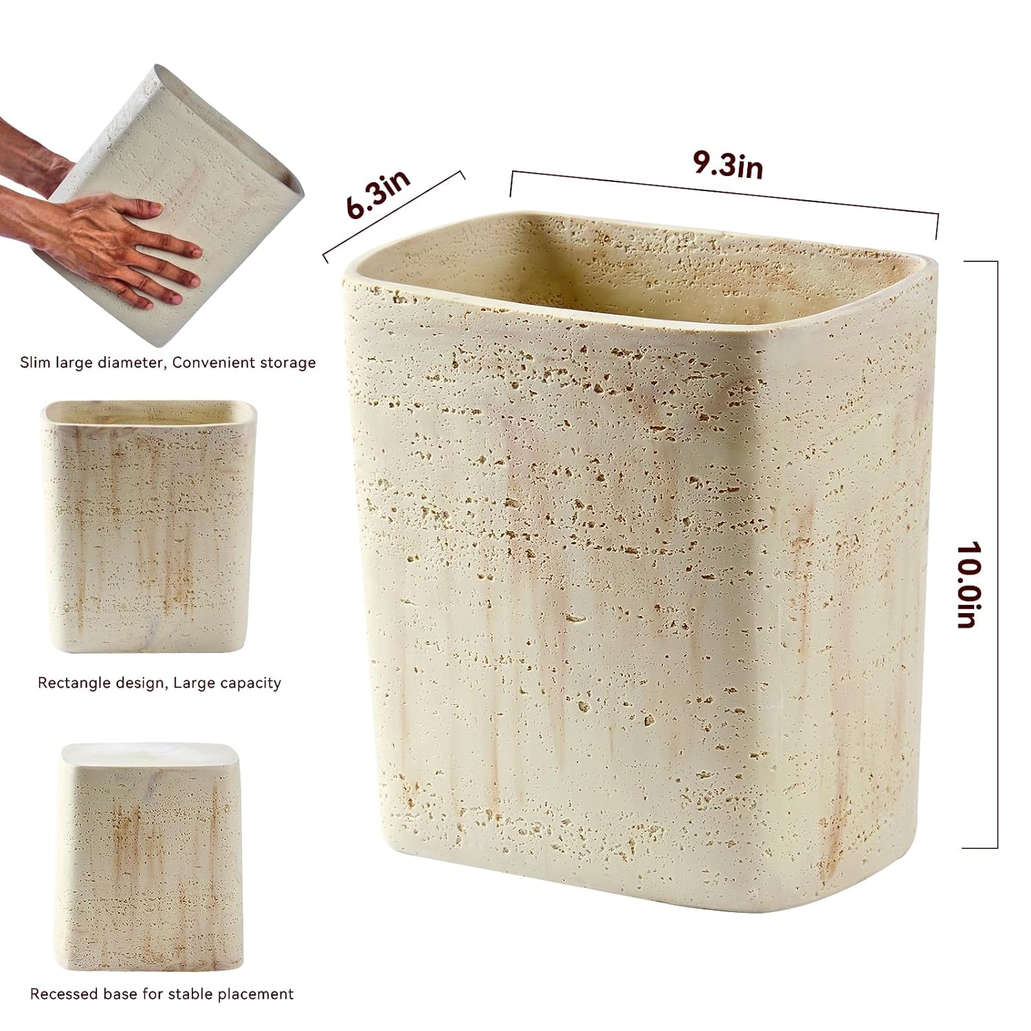 Polytree Natural Travertine Textures Bathroom Trash Can 1.8 Gallon(7 Liter) Small Kitchen Garbage