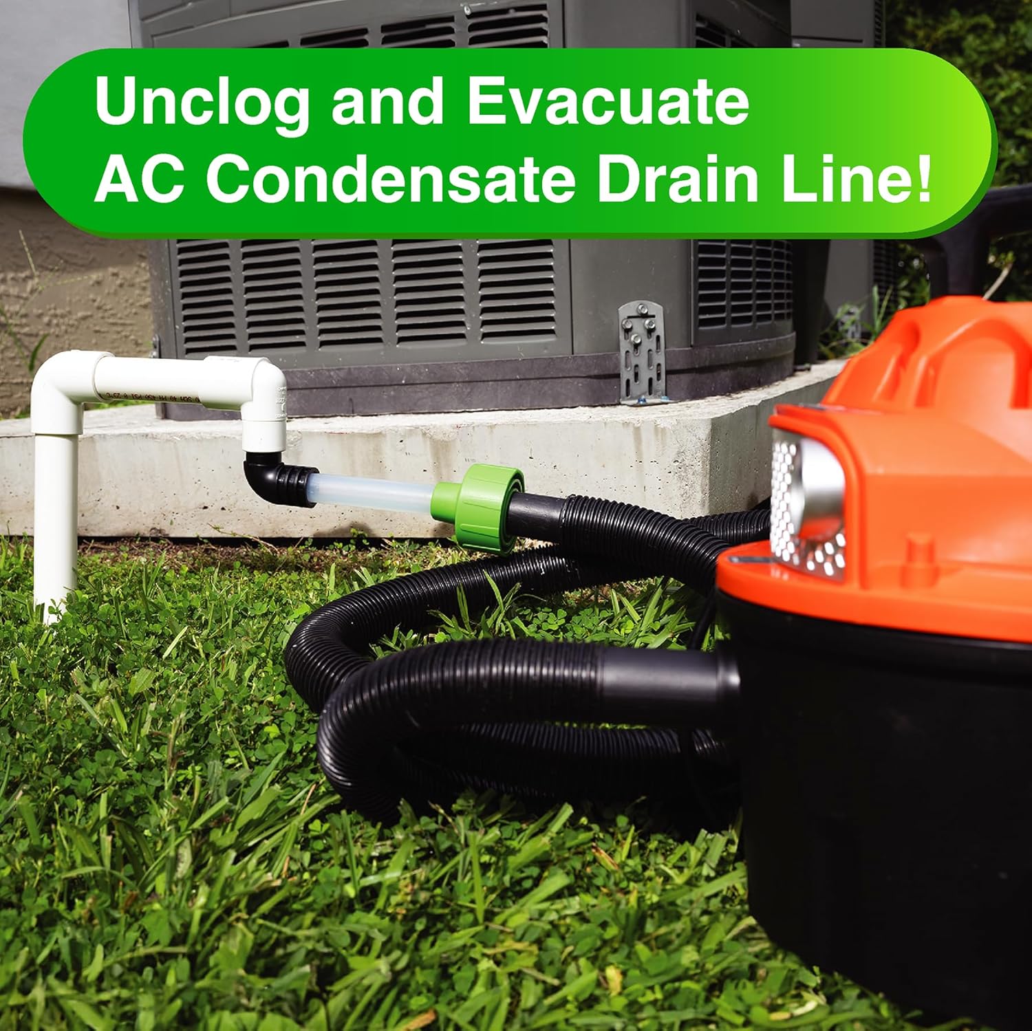 AC Drain Line Cleaner Adapter Evacuates & Unclog AC Drain Line - HVAC to PVC AC Drain Line Cleaner