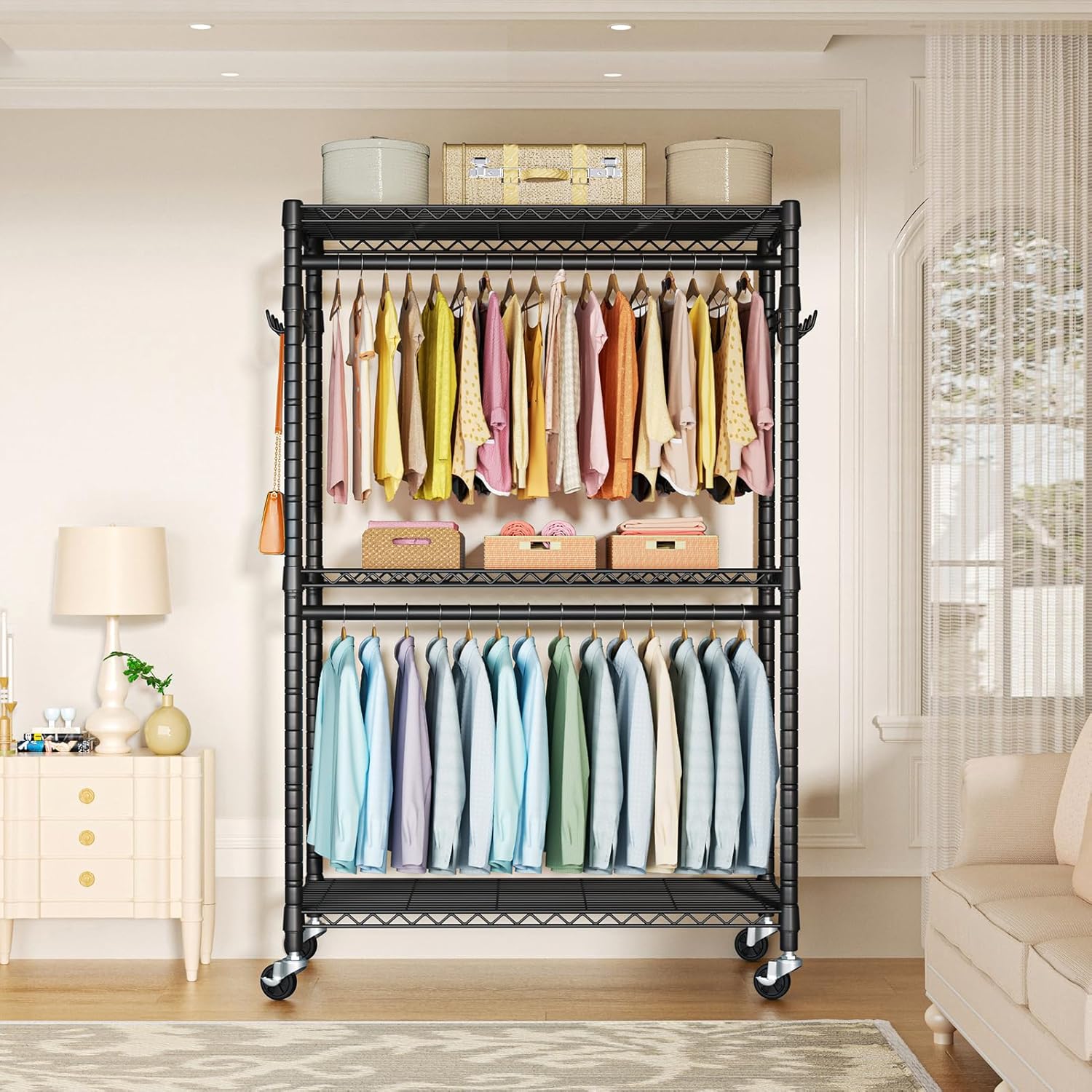 FUTASSI P1 Plus Rolling Clothes Rack, 22mm Diameter Heavy Duty Garment Rack with Wheels, Portable