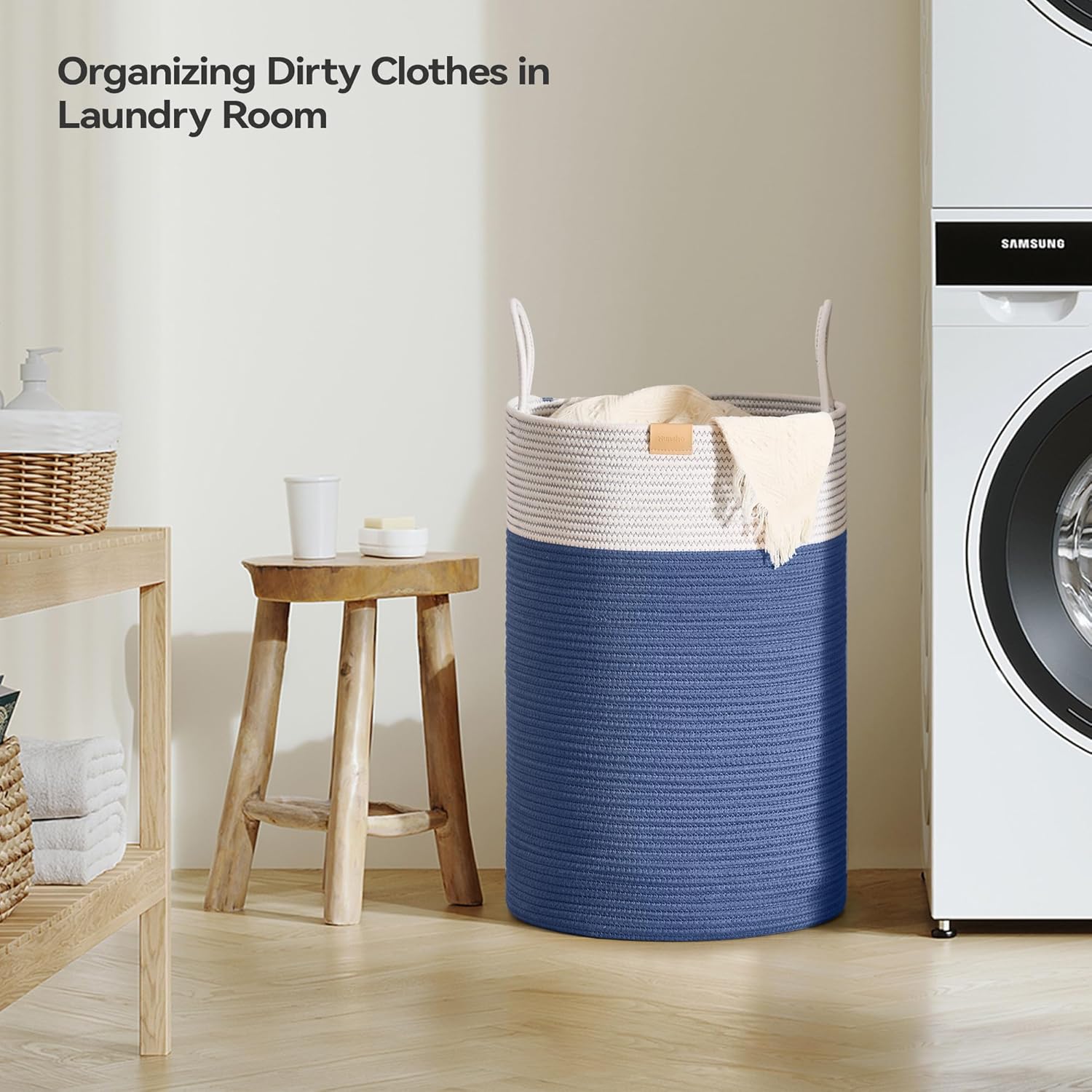 Laundry Hamper 75L,Large Laundry Basket for Clothes,Decorative Storage Basket for Blankets,Cotton