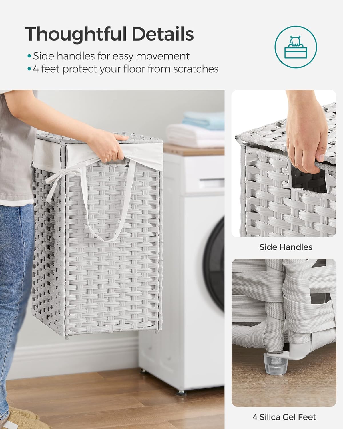 SONGMICS Laundry Hamper with Lid, 17.2 Gallon (65 L) Synthetic Rattan Clothes Laundry Basket with