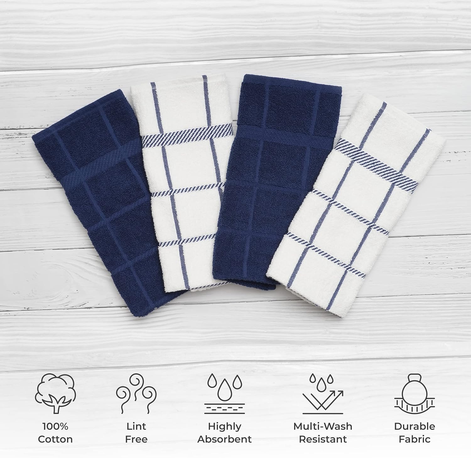 100% Cotton Terry Dish Cloth & Dish Towel, 6 Pack, Super Soft and Absorbent Kitchen Towels, Perfect
