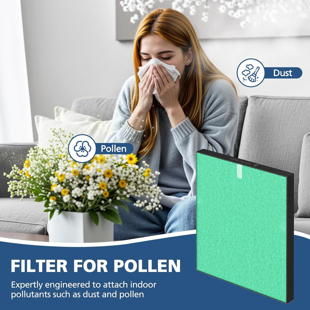 2 Pack C545 HEPA Pollen Replacement Filter S Compatible with Winix C545 Air Purifier, Replaces Part