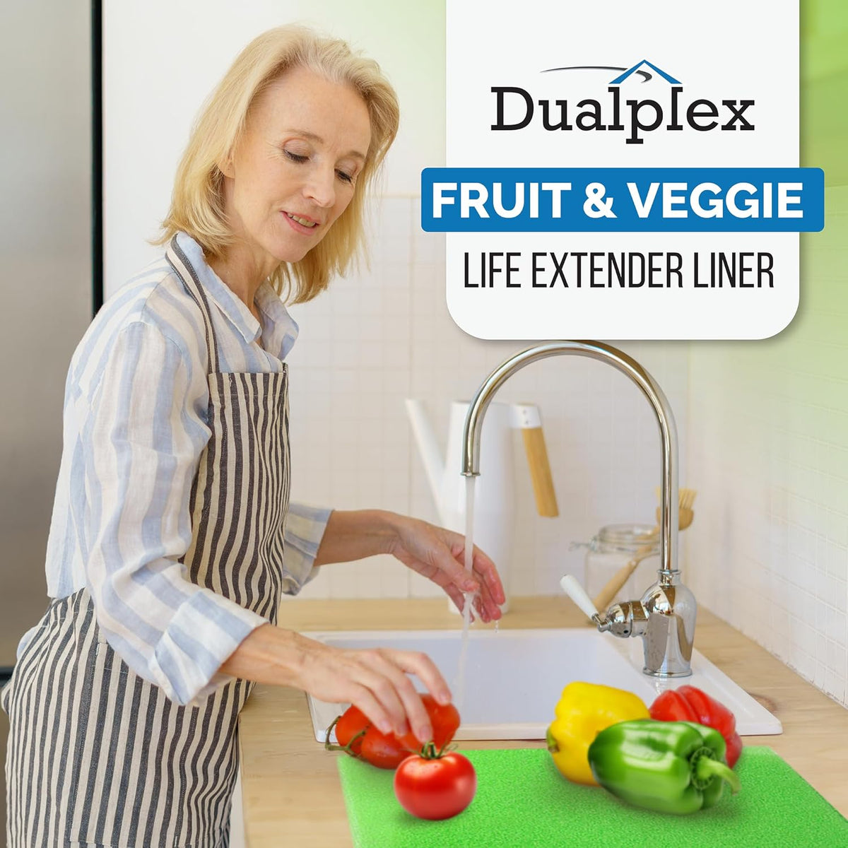 Dualplex® Fruit & Veggie Life Extender Liner for Fridge Refrigerator Drawers, 12x15 Inches (4 Pack)