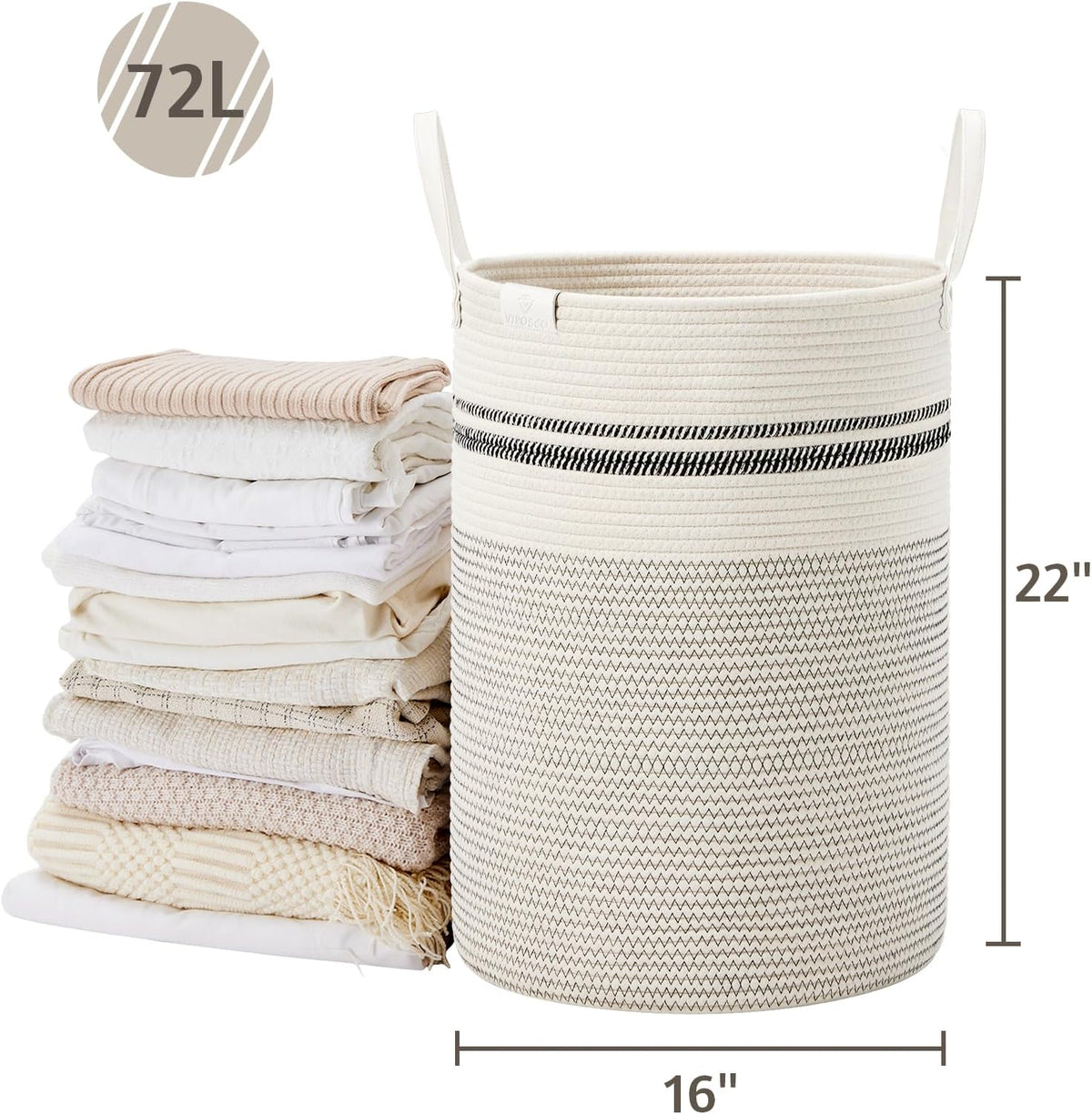 VIPOSCO Tall Laundry Basket, Large Dirty Clothes Hamper with Leather Handle, Woven Rope Storage
