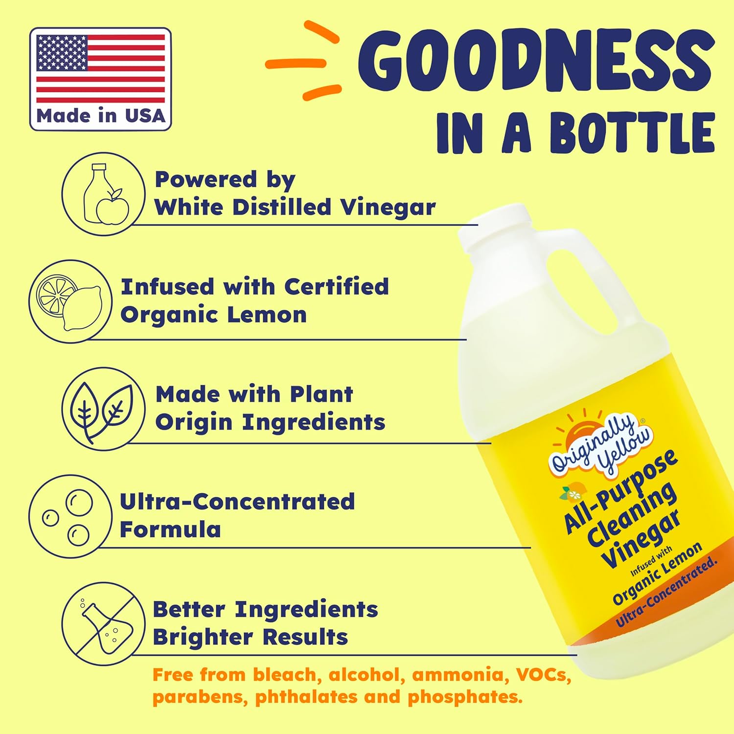 Originally Yellow Lemon Vinegar For Cleaning Purpose | USA Made All Purpose Cleaner | Use as a