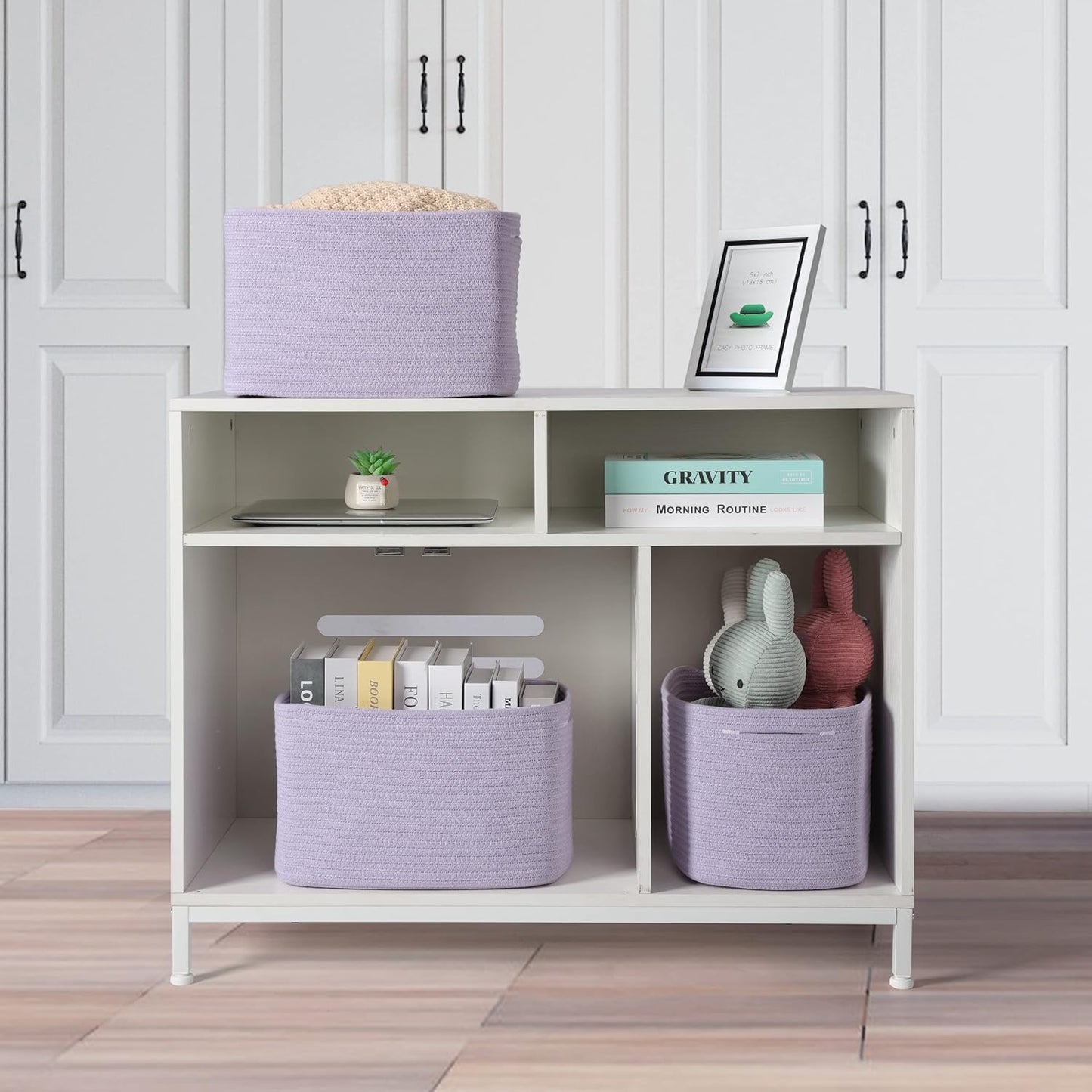 Cotton Rope storage Basket Bins Woven Basket for Organizing Shelves Rectangle Decorative Baskets