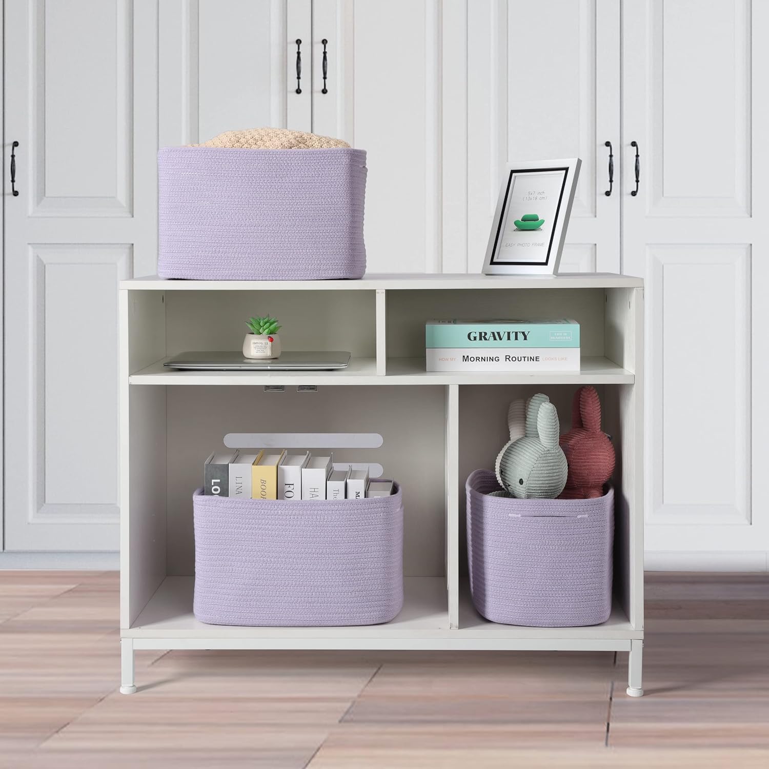Cotton Rope storage Basket Bins Woven Basket for Organizing Shelves Rectangle Decorative Baskets