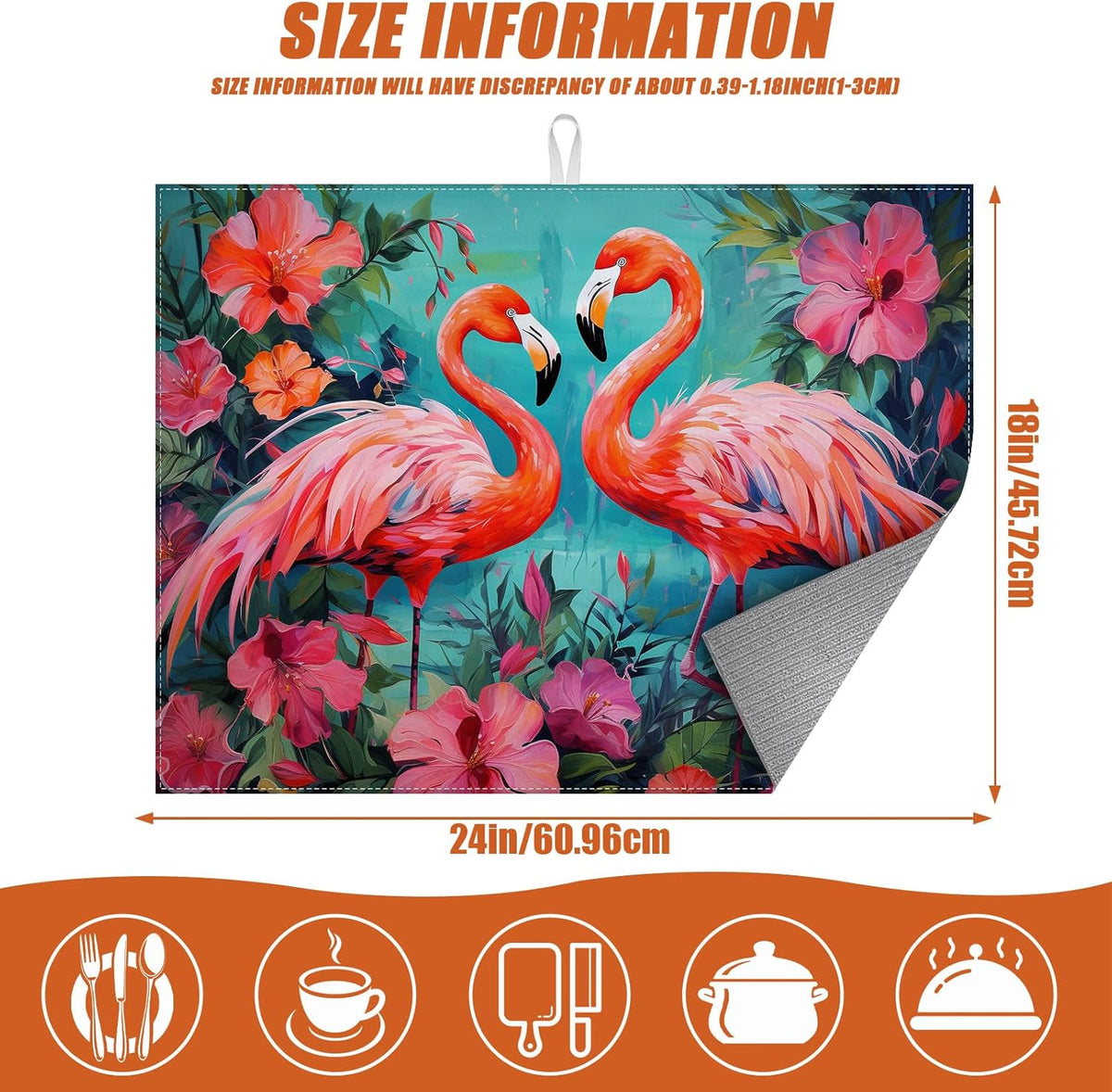 Tropical Flower Flamingo Dish Drying Mat for Kitchen Counter Microfiber Absorbent Dish Kitchen