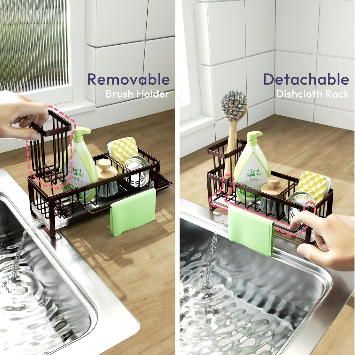 SWTYMIKI Sponge Holder for Kitchen Sink - Sink Caddy with Brush Holder Self-draining Sponge Caddy