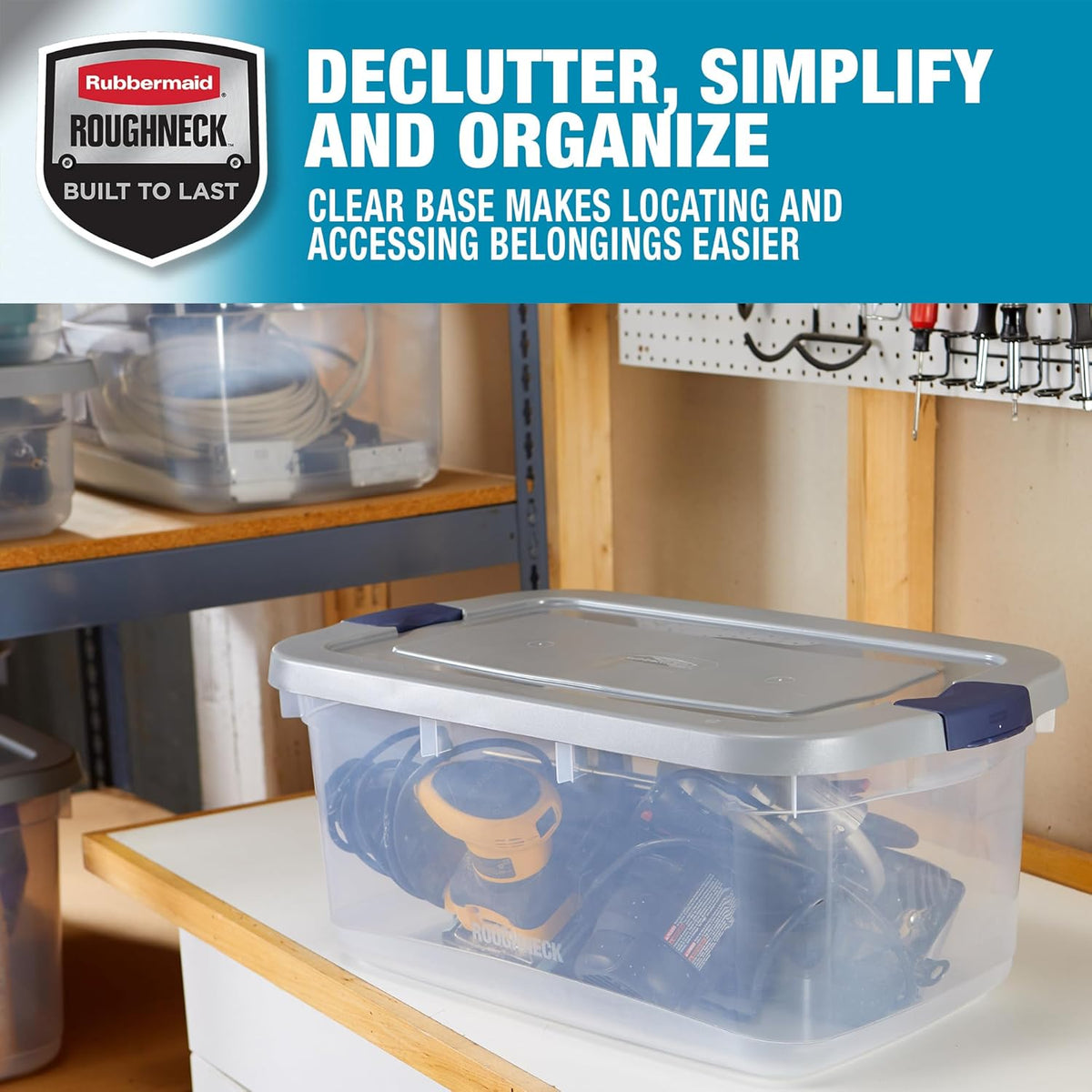 Rubbermaid Roughneck Clear 50 Qt/12 Gal Storage Containers, Pack of 5 with Latching Grey Lids