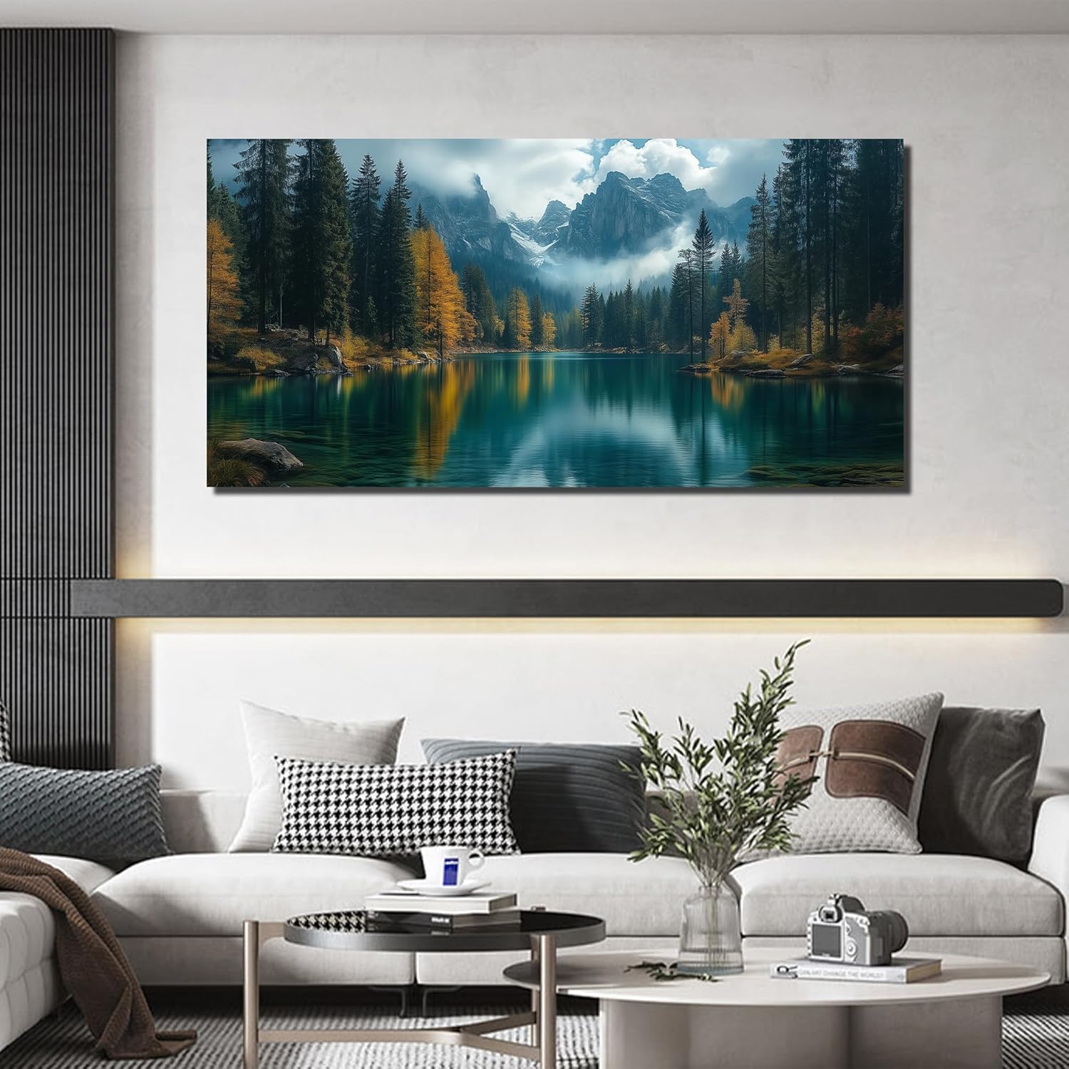 GUGIKA Landscape Wall Art for Living Room, Blue Mountain and Lake Wall-Decor for Bedroom, Modern