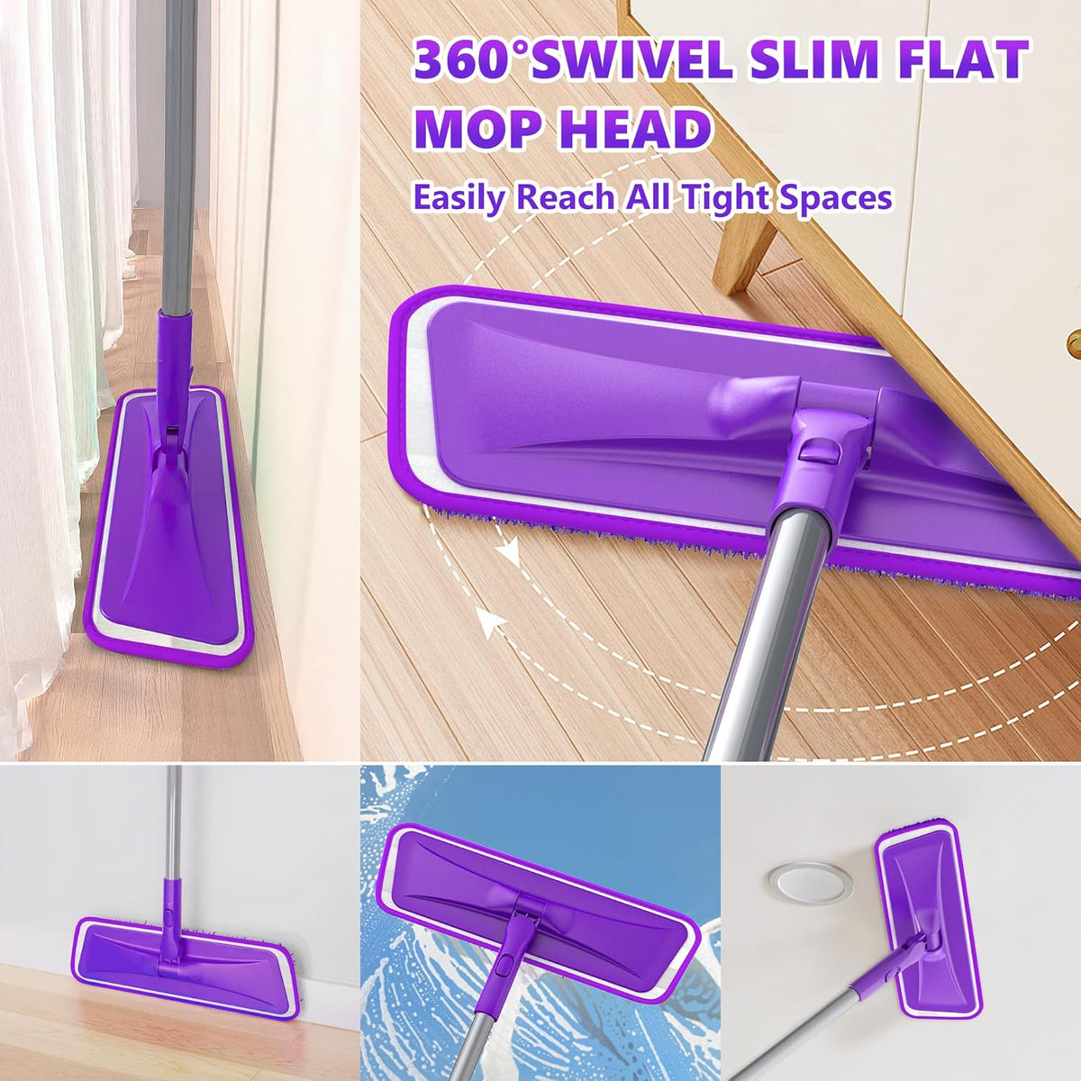 Microfiber Mops for Floor Cleaning - BPAWA Flat Floor Mop with 4 Reusable Washable Pads fit for