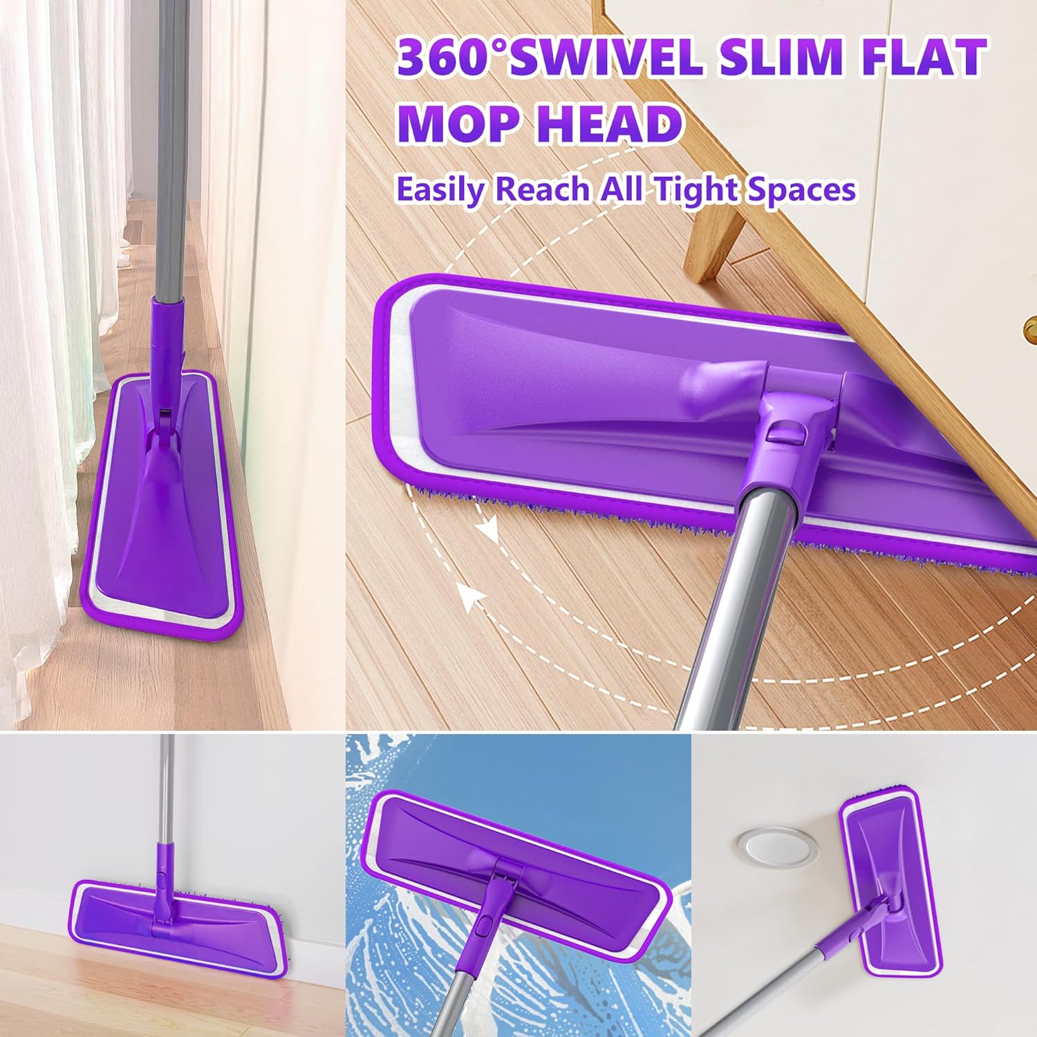 Microfiber Mops for Floor Cleaning - BPAWA Flat Floor Mop with 4 Reusable Washable Pads fit for
