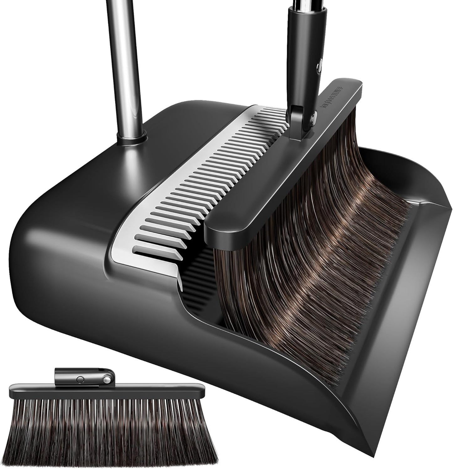 Broom and Dustpan Set for Home, Extra Brush Head & 51.6" Adjustable Long Handle, with Comb Teeth
