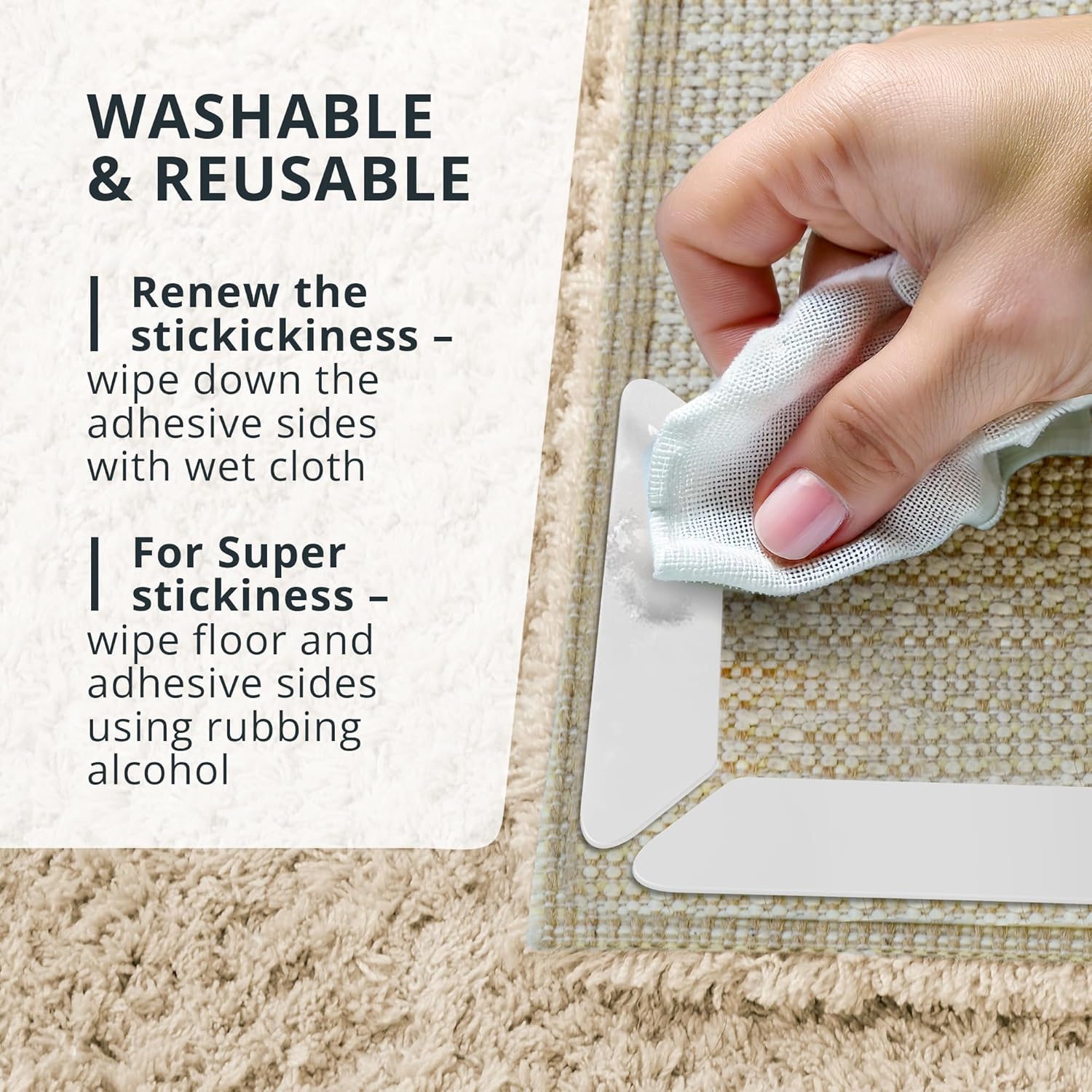 X-Protector Rug Tape - 8 Pcs Set - White Anti-Slip & Anti-Curling Carpet Tape for Hard Floors