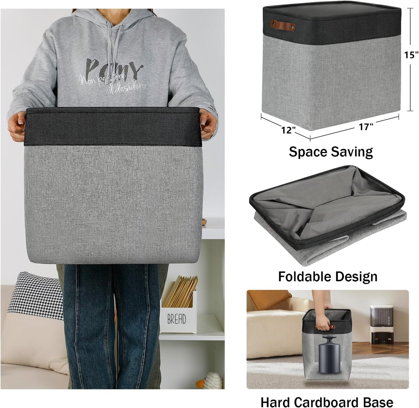 DULLEMELO Grey Storage Baskets for Organizing 3 Pack Fabric Shelf Baskets for Gifts Empty Large