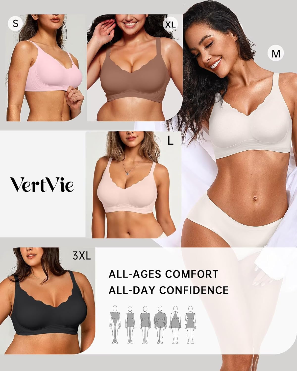 Vertvie Womens Seamless Bras No Underwire Supportive Wireless Push Up Full Coverage Bralette