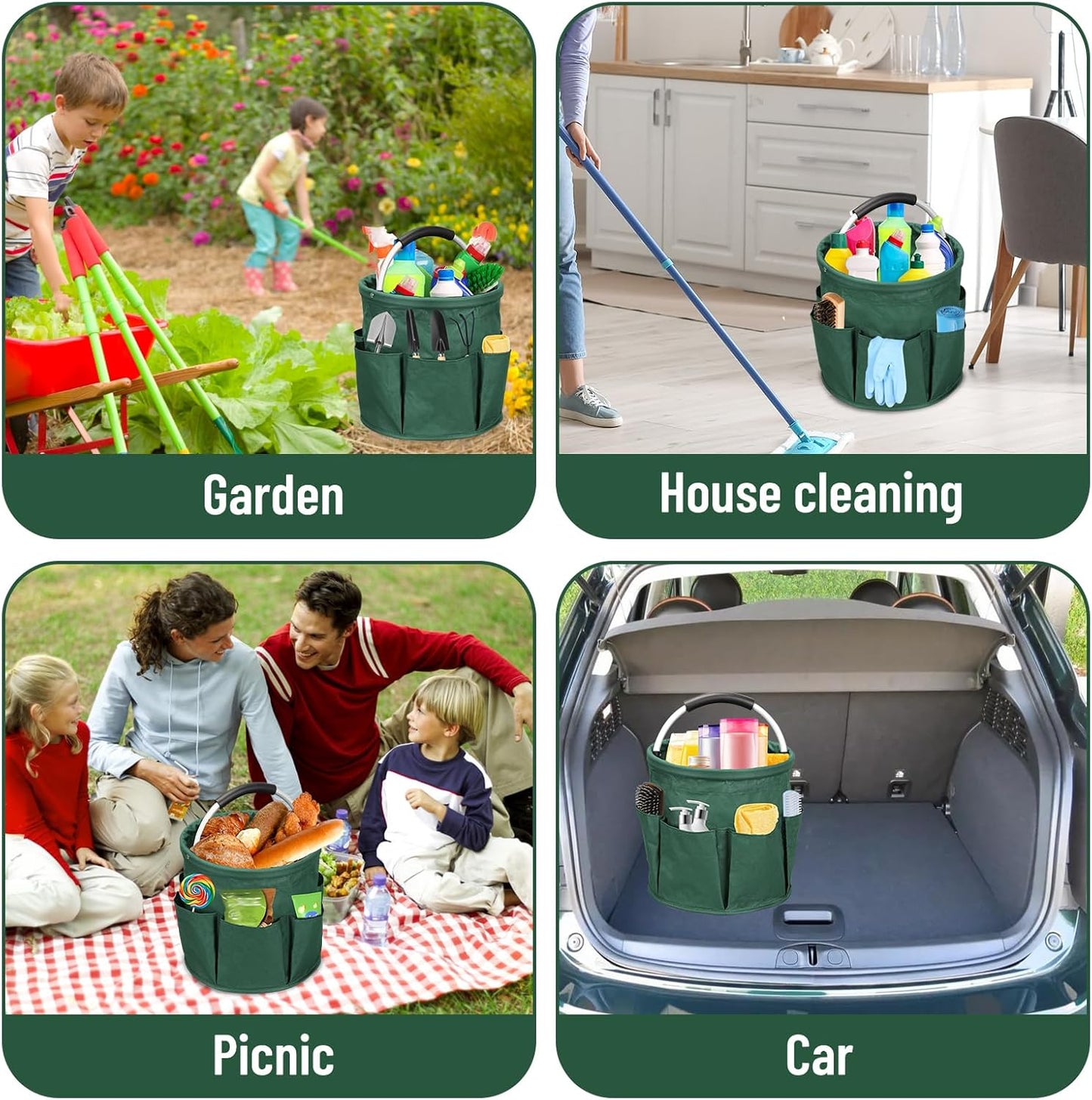 Qivine 17L Cleaning Caddy with Handle, Cleaning Supply Caddy Foldable Cleaning Caddy Cleaning