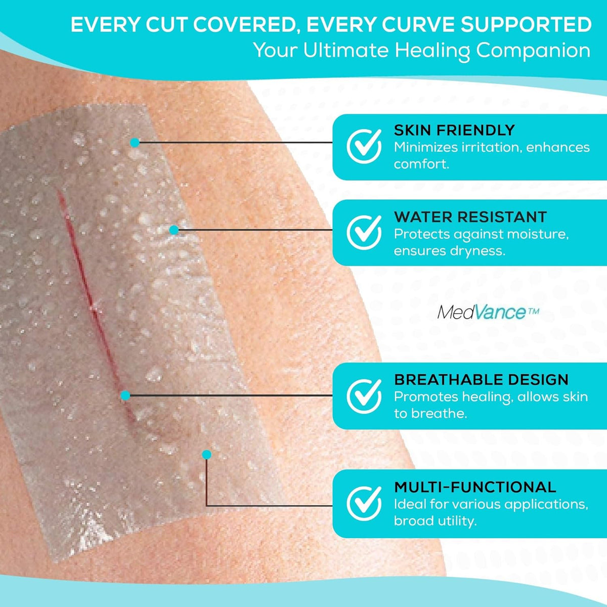 Medvance Cuttable Soft Silicone Tape - Waterproof Breathable Tape for All Skin Types - Easy Apply
