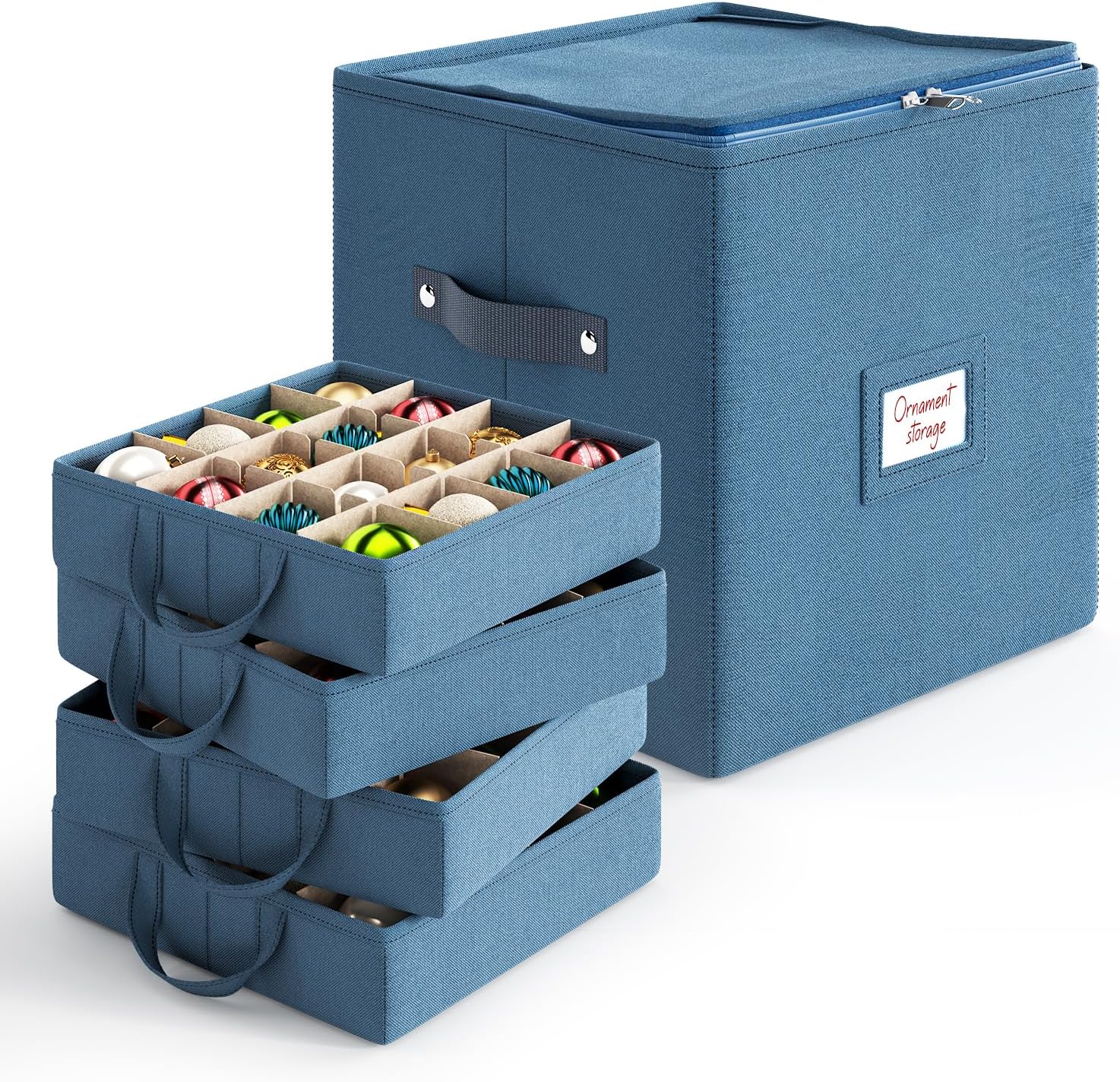 Hearth & Harbor Christmas Ornament Storage Box With 4 Inner Tray Dividers - Non-Woven Ornament