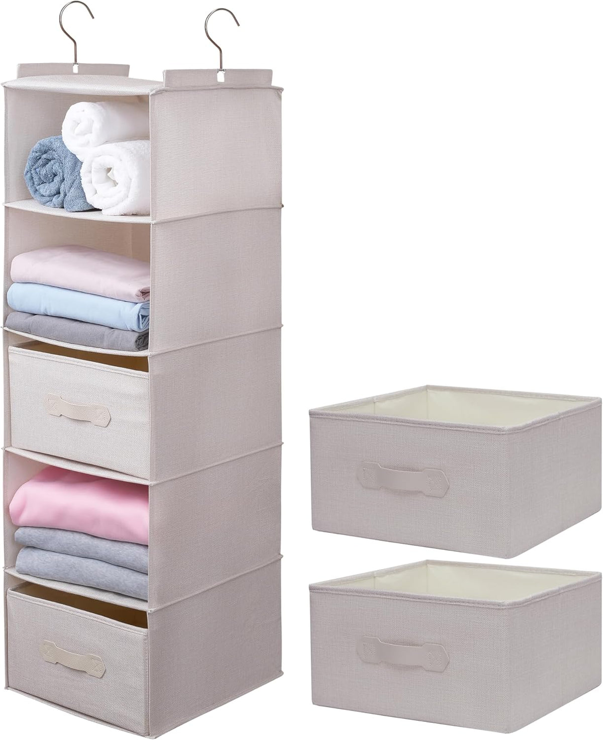 Large Hanging Sweater Organizer for Closet,Collapsible 6-Shelf Hanging Closet Shelves with Drawers