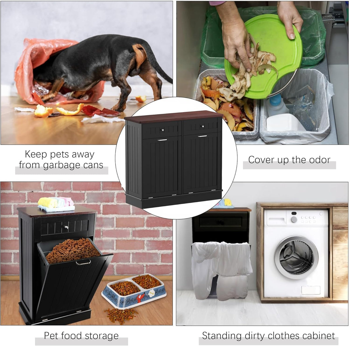 Betterhood Tilt Out Trash Cabinet 10 Gallon Wooden Free Standing Laundry Sorter Cabine,Recycling