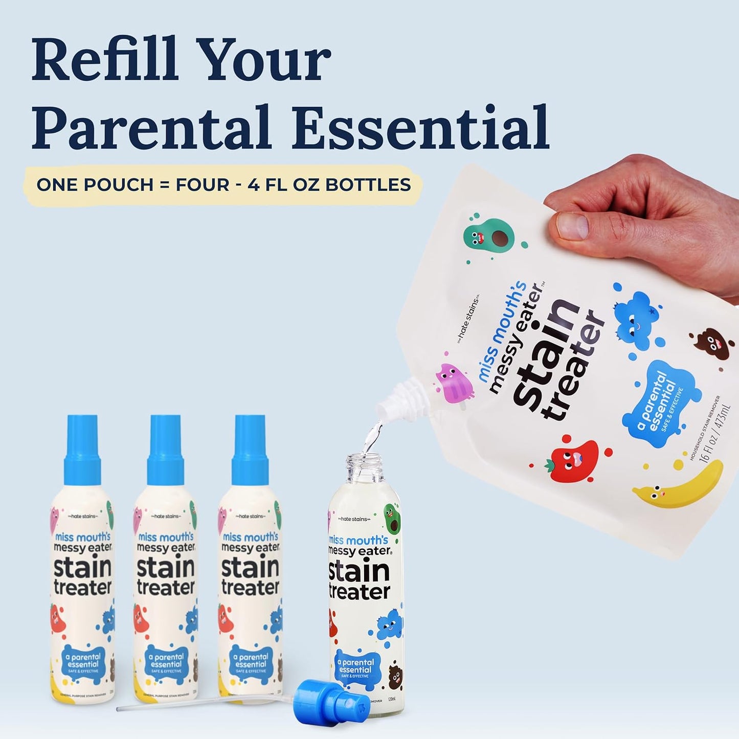 Miss Mouth's Messy Eater Stain Treater - 16oz Refill - Newborn & Baby Essentials - No Dry Cleaning
