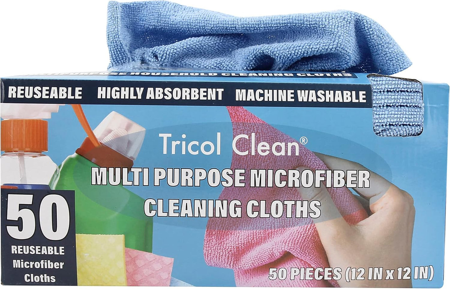 Tricol Clean Profesional Resuable Lint Free Microfiber Edgeless Cleaning Cloth 50PK Cleaning