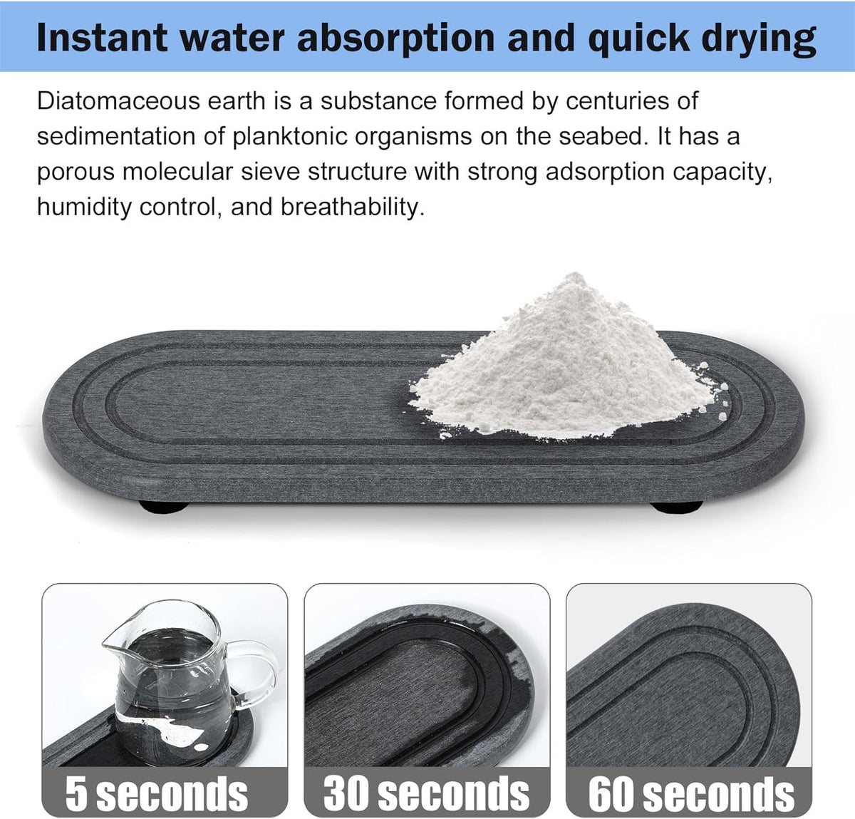 2PCS Water Absorbing Stone Tray, Fast Drying Diatomite Stone Sink Tray, Water Absorbent Diatomite