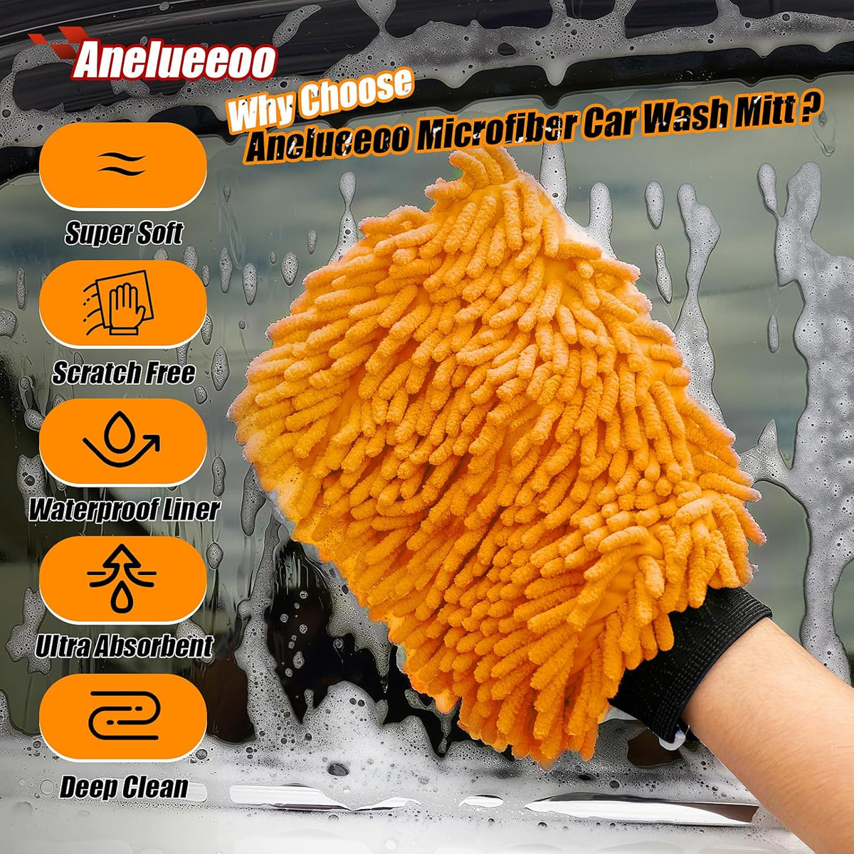 4 Pack Car Wash Mitt Microfiber, Premium Chenille Microfiber Wash Car Mitts Sponge Scratch Free &