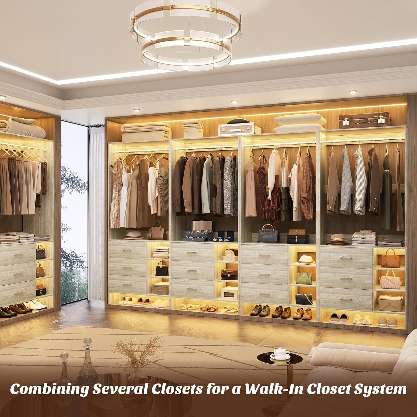 Aheaplus 2.5FT Closet System with 3 Drawers, 29.5’’ Closet Organizer, Wood Closet Organizer System