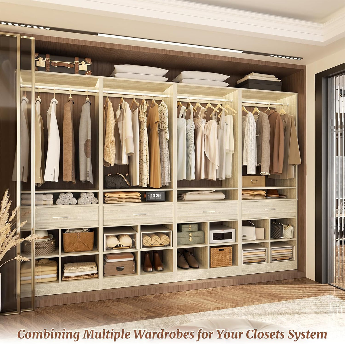 Unikito Freestanding Closet System with Wood Drawer and 4 Cubby Storage, Closet Organizer with