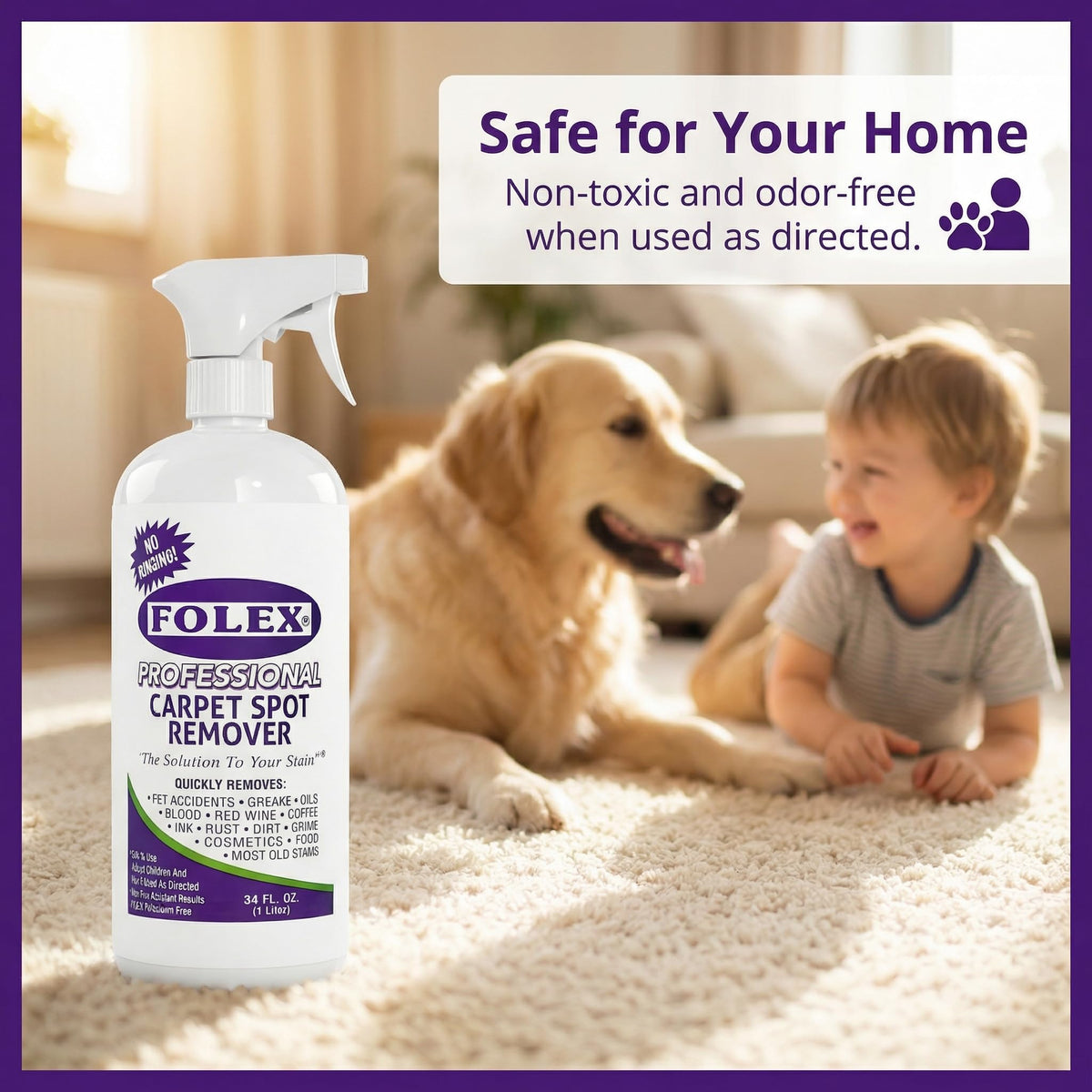 FOLEX - Professional Carpet Cleaner Spray 34 oz - Pet Stain Removal - Instant Stain Removal - No