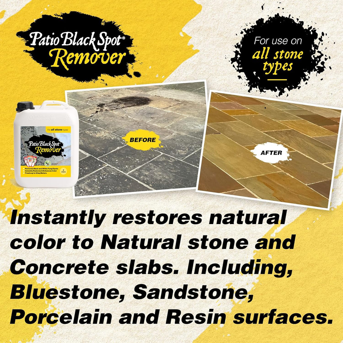Remover - for All Stone Type - Restore Natural Colour - Removes Staining Caused by Black Lichen