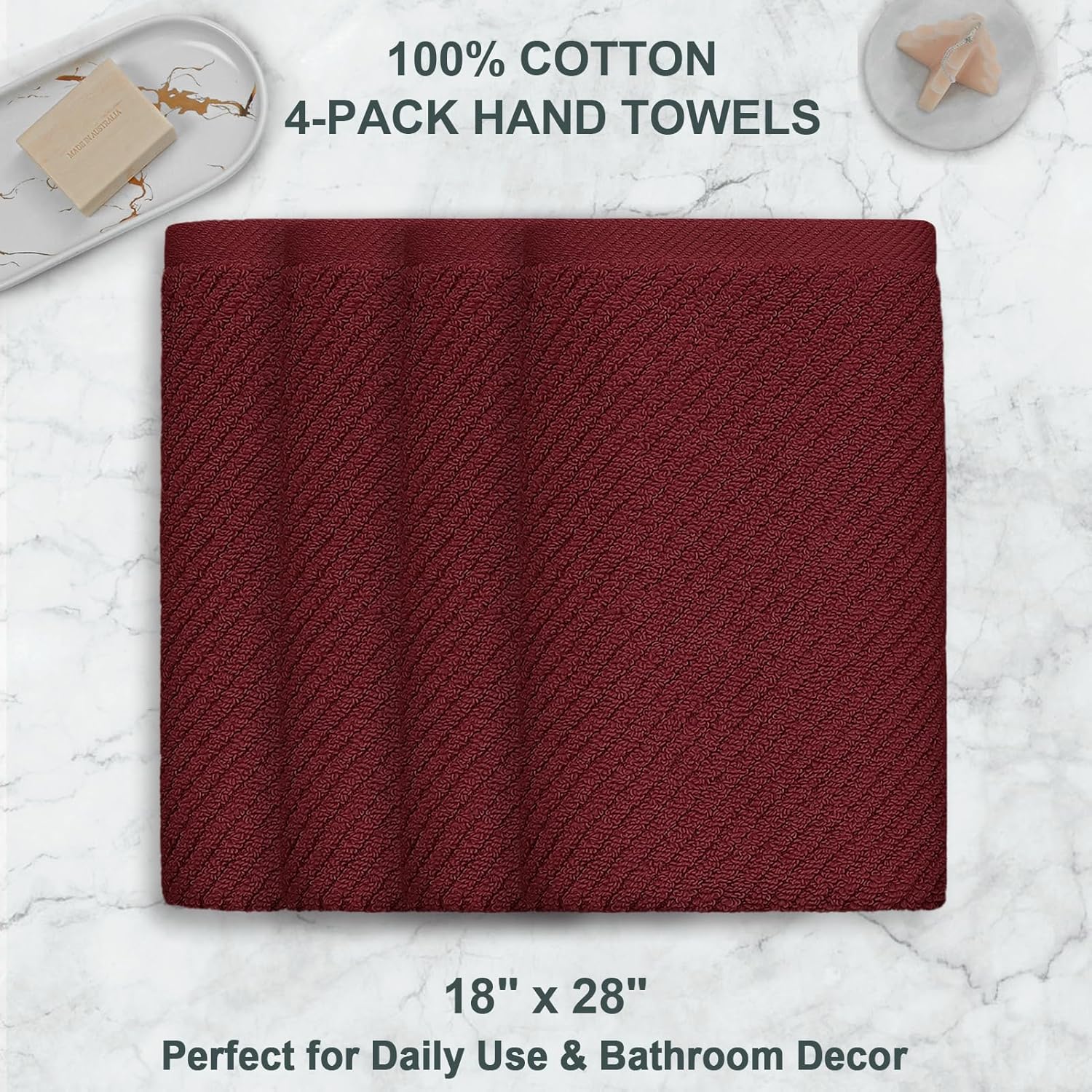 VOOVA & MOVAS Hand Towels for Bathroom Set of 4, Large 18" x 28" - 100% Cotton | Lightweight |